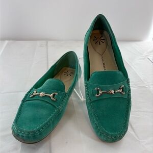 Green Suede Women's Loafers with Horsebit Accent - Isaac Mizrahi Live Size 10